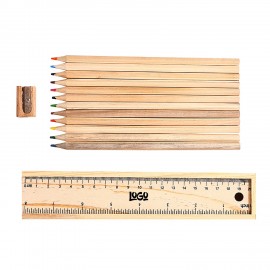 Logo Branded Wooden Pencil Box w/ Ruler