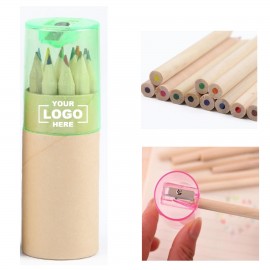 12 Colored Pencil Set in Tube w/Sharpener. Custom Printed