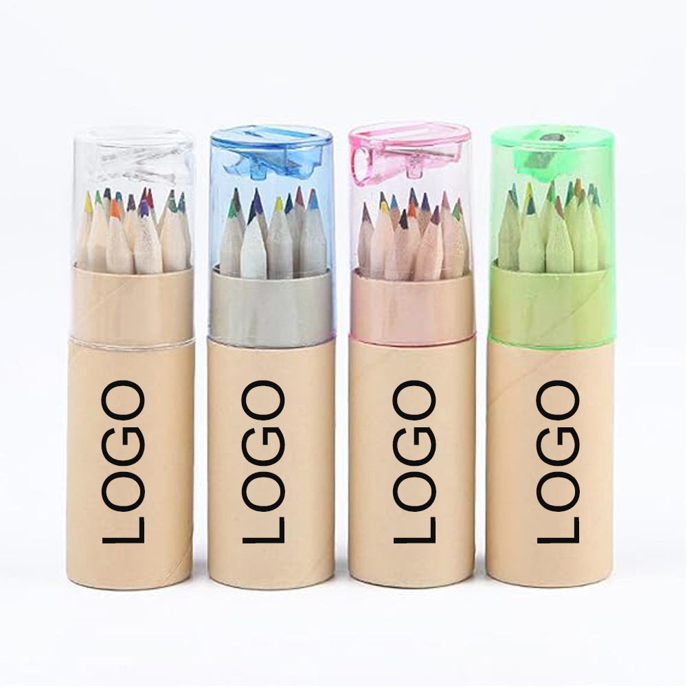 Portable Mini Wooden 12 Colors Pencils Set w/Sharpener MOQ100PCS Custom Printed