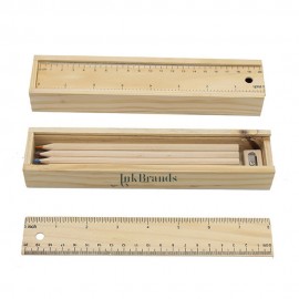 Logo Branded 12-Piece Colored Pencil Set In Wooden Ruler Box