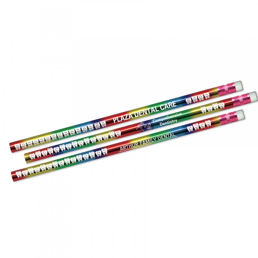 Rainbow Metallic Foil Tooth Pencils Custom Printed