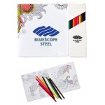 Deluxe 7" x 7" Adult Coloring Book & 8-Color Pencil Set Custom Imprinted