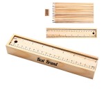 Custom Imprinted 12 Piece Colored Pencil Set with Wooden Ruler in Storage Box