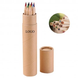 Logo Branded 12 Piece Set Natural Wood Tube Colored Pencils