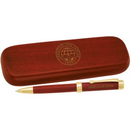 Logo Branded Rosewood Ballpoint Pen And Wood Box Set