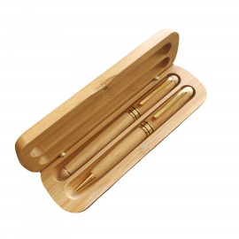 Custom Printed Bamboo Pencil Ballpoint Pen Set with Wood Case  Custom Printed Bamboo Pencil Ballpoint Pen Set with Wood Case