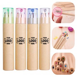 Custom Printed Colored Pencil Set with Sharpener - 12 Vibrant Colors