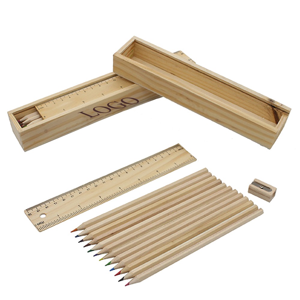 Custom Printed 12 Piece Colored Wooden Pencil Set Custom Printed 12 Piece Colored Wooden Pencil Set