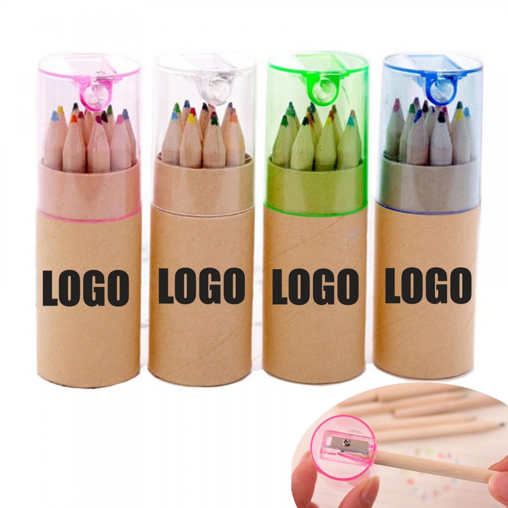 12 Colors Natural Wood Colored Pencils with Sharpener Custom Imprinted