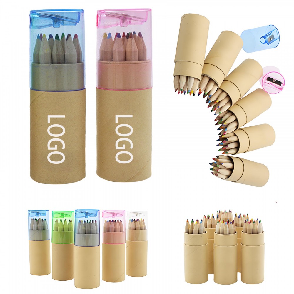 12 - Piece Colored Pencil and Sharpener Set Logo Branded