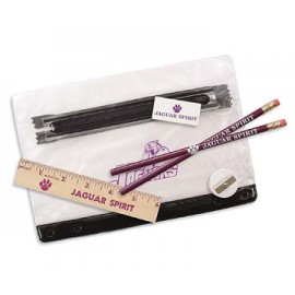 Clear Translucent Pouch School Kit (2 Pencils, 6" Ruler, Eraser, Sharpener) Custom Printed