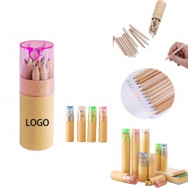 12-Color Colored Pencils Wooden Barrels in Bucket Packaging Custom Printed