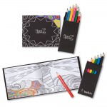 Custom Printed Black Cover Adult Coloring Book & 6-Color Pencil Set To-Go