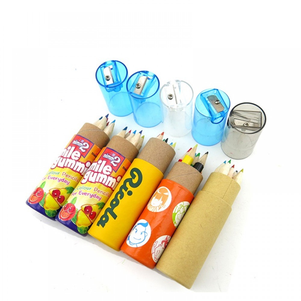 6-Piece Colored Pencil Set in Tube with Sharpener Lid Custom Printed