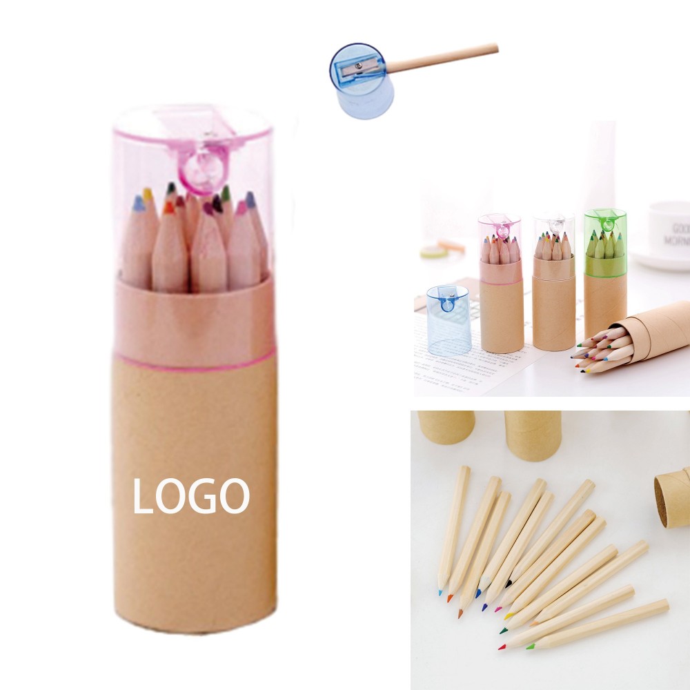 Mini Tube Colored Pencils Set - 12 Vibrant Colors Logo Branded Mini Tube Colored Pencils Set - 12 Vibrant Colors Logo Branded