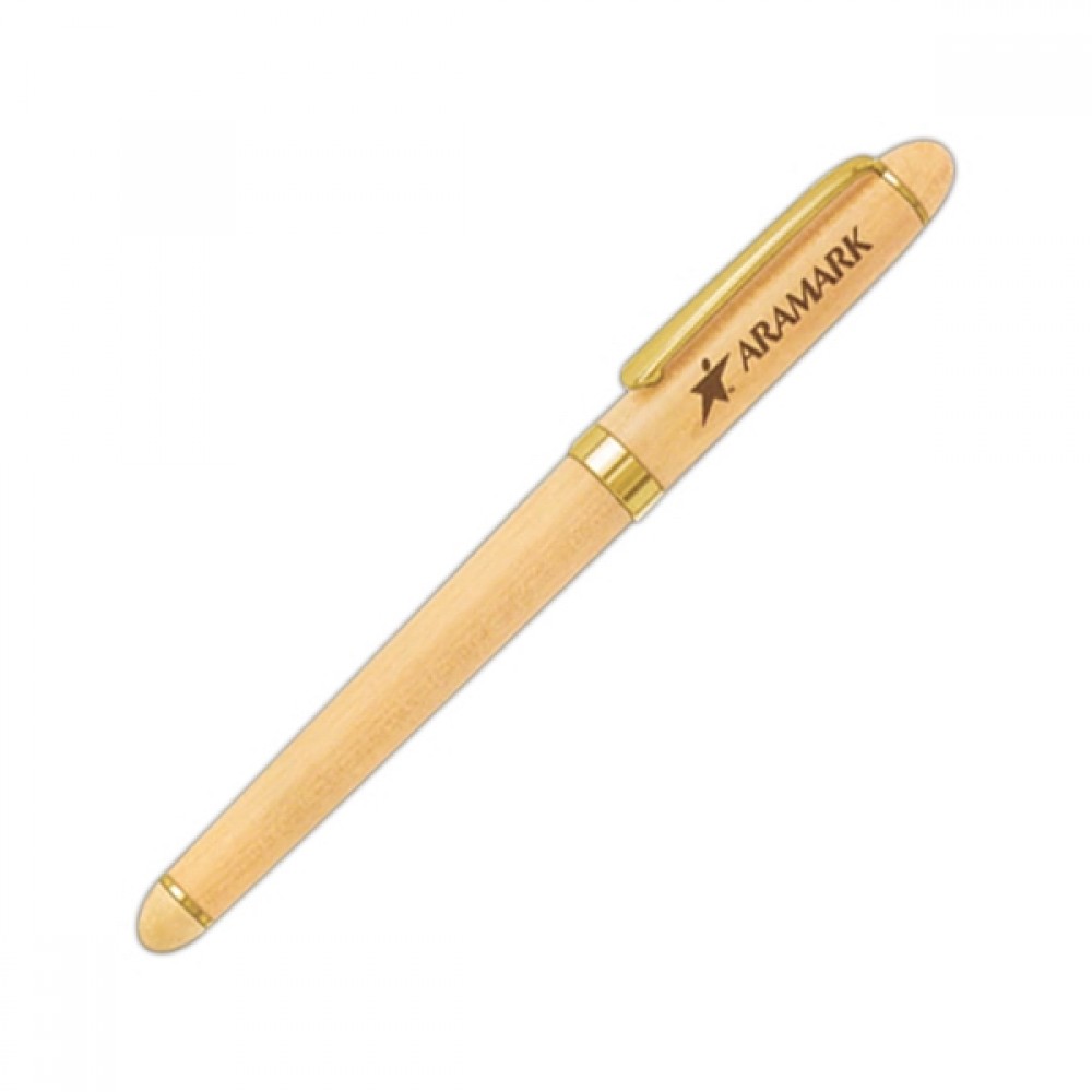 Maplewood Roller Ballpoint Pen With Gold Trim Custom Imprinted