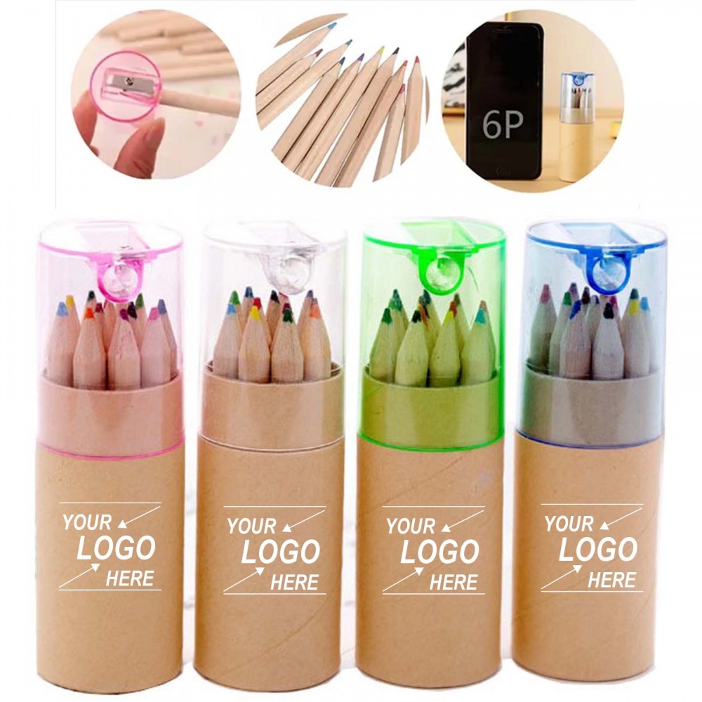 Logo Branded Eco-Friendly Wood Colored Pencils Set with Sharpener.