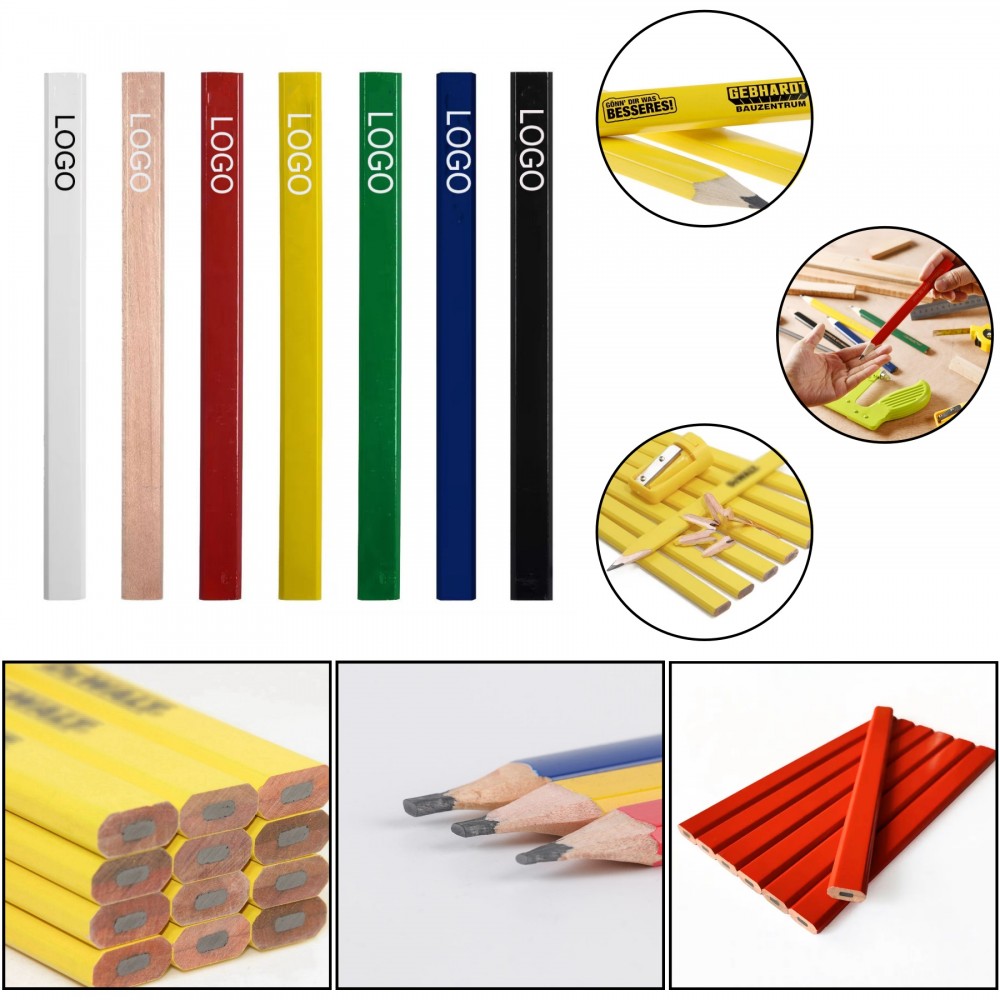 7-Inch Flat HB Carpenter Pencil Custom Printed