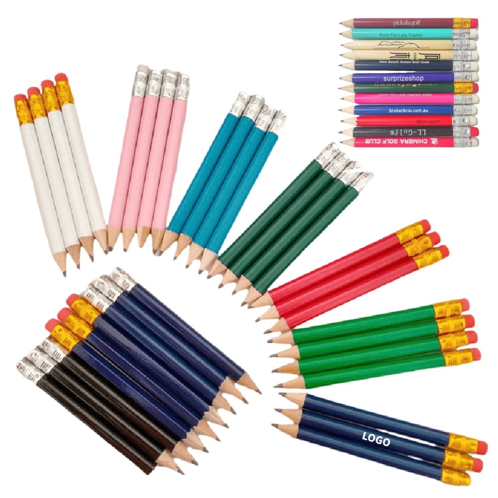 Custom Printed Mini HB Short Wooden Pencil W/ Eraser Custom Printed Mini HB Short Wooden Pencil W/ Eraser
