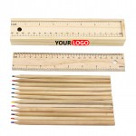 Wooden 12 Colors Pencil Ruler case Set Logo Branded