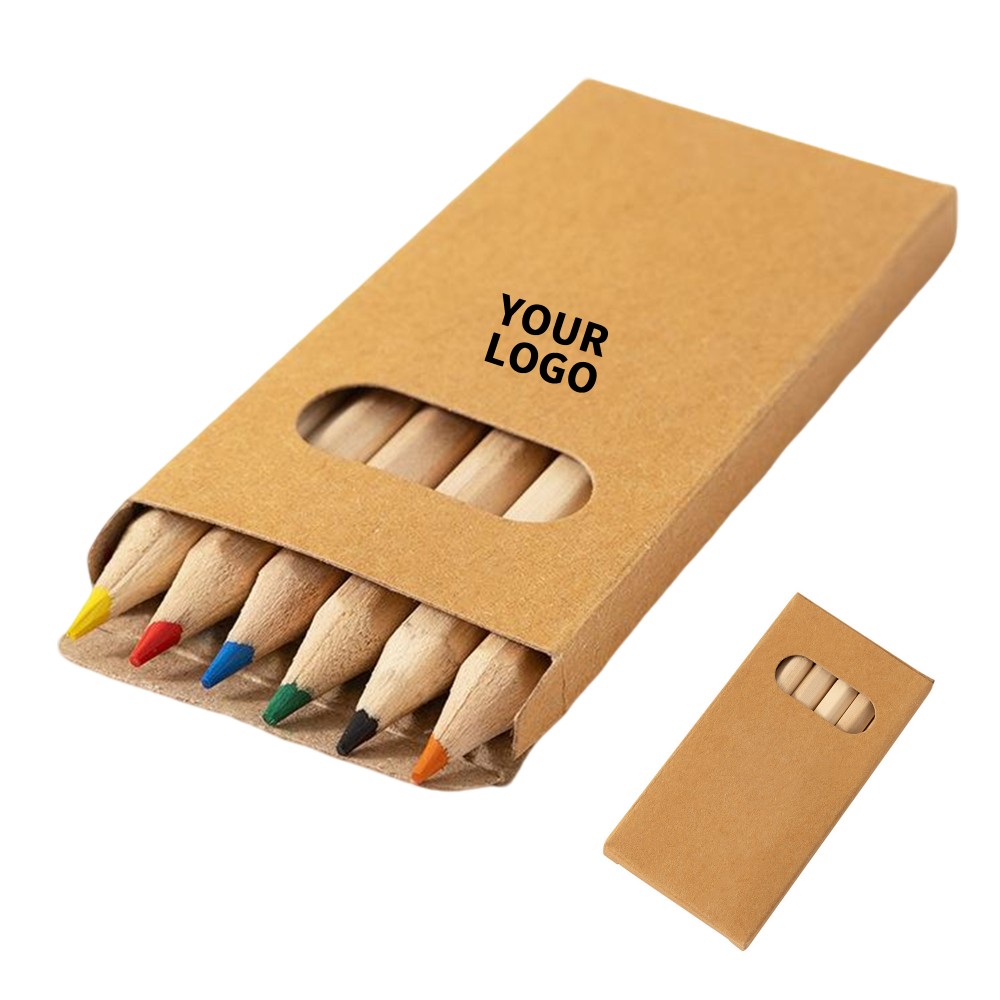 Logo Branded Six Color Wooden Pencil Set In Kraft Box