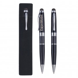 Custom Imprinted Executive High Carbon Fiber Brass Stylus Pen w/ PE Pouch