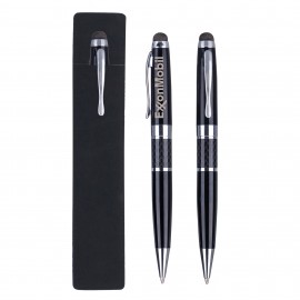 Logo Branded Executive High Carbon Fiber Brass Stylus Pen w/ PE Pouch