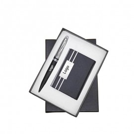 Logo Branded 2-Piece Office Gift Set Metal Ball Pen and Card Case
