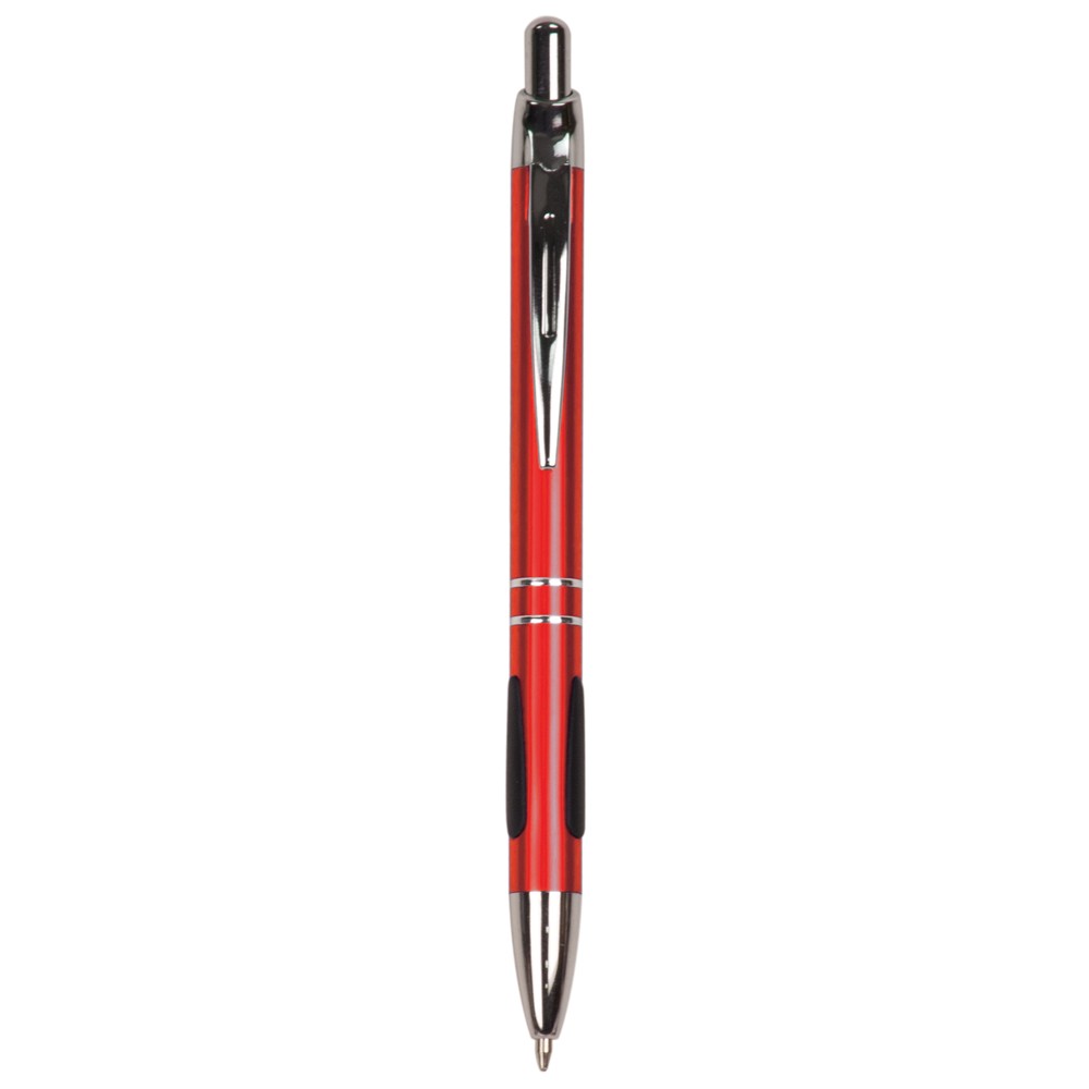 Custom Imprinted Red Satin - Rubber Grip - Ballpoint Pen - Laser Engraved