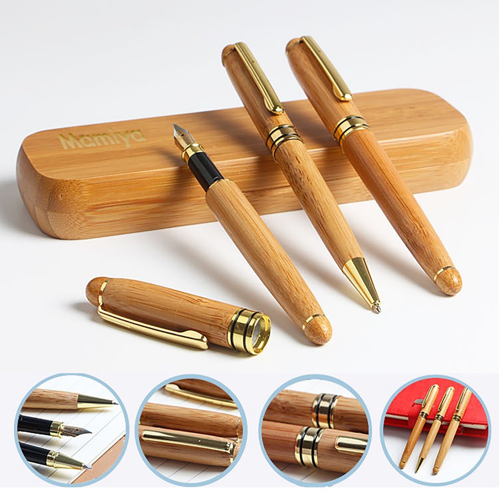 Wooden Bamboo Set Ballpoint Signature Pen Logo Branded