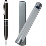 Logo Branded Vienna Series -Marble Ring, Stylus Ball Point Pen- black pen barrel with black marble ring accent