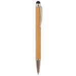 Custom Engraved 5" - Wood Pen with Silver Trim and Stylus - Bamboo