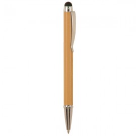 5" - Wood Pen with Silver Trim and Stylus - Bamboo Logo Branded