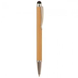 Bamboo with Silver Trim Pen with Stylus Logo Branded  Bamboo with Silver Trim Pen with Stylus Logo Branded
