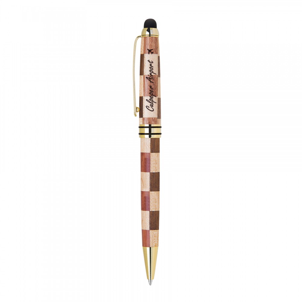 ECO-Friendly Checkered Design wooden stylus and ballpoint pen Logo Branded ECO-Friendly Checkered Design wooden stylus and ballpoint pen Logo Branded