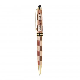 Logo Branded ECO-Friendly Checkered Design wooden stylus and ballpoint pen  Logo Branded ECO-Friendly Checkered Design wooden stylus and ballpoint pen