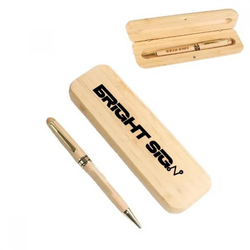 Logo Branded Eco-Friendly Bamboo Ballpoint Pen Gift Set Logo Branded Eco-Friendly Bamboo Ballpoint Pen Gift Set
