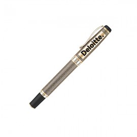 Custom Imprinted Lofty Satin Gold Rollerball Pen w/ Grid Pattern Barrel