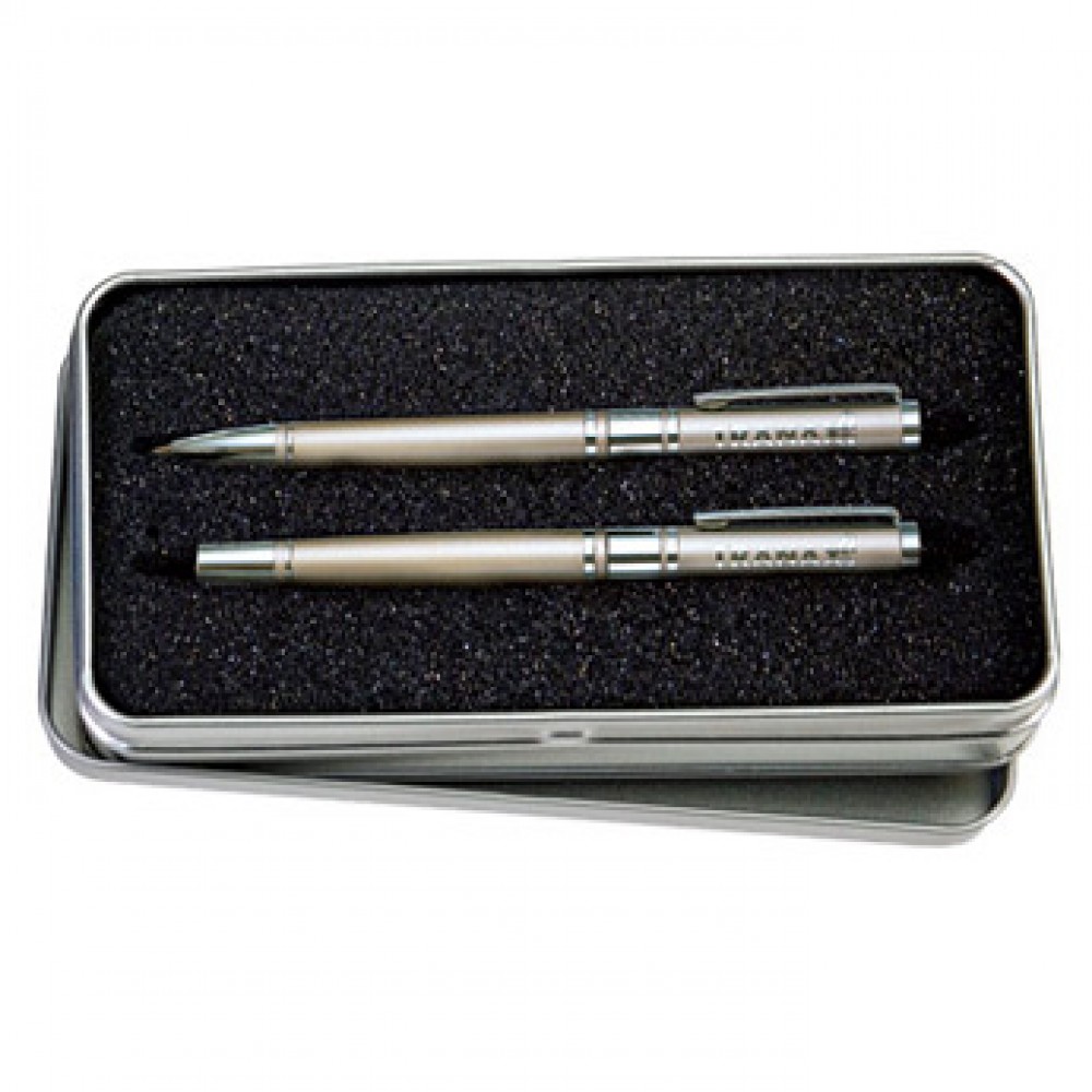 Chrome Parts Roller Ball & Ballpoint Pen w/ Satin Nickel Finish Custom Imprinted Chrome Parts Roller Ball & Ballpoint Pen w/ Satin Nickel Finish Custom Imprinted