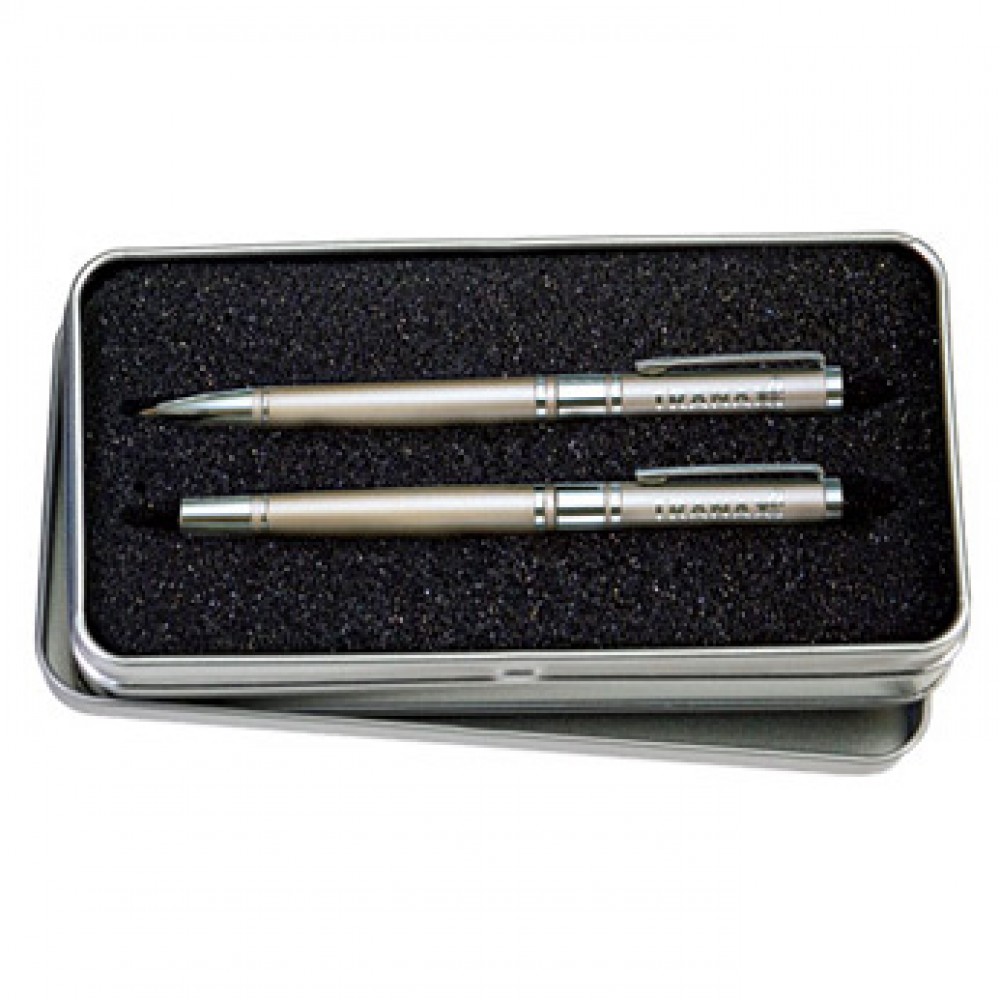 Chrome Parts Roller Ball & Ballpoint Pen w/ Satin Nickel Finish Custom Imprinted