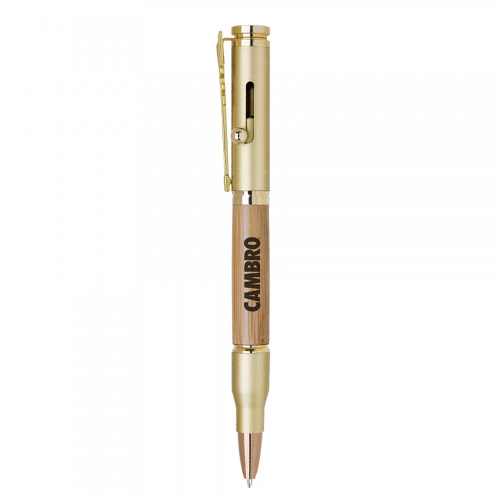 Custom Imprinted Upton Bolt Action Bamboo & Brass Pen