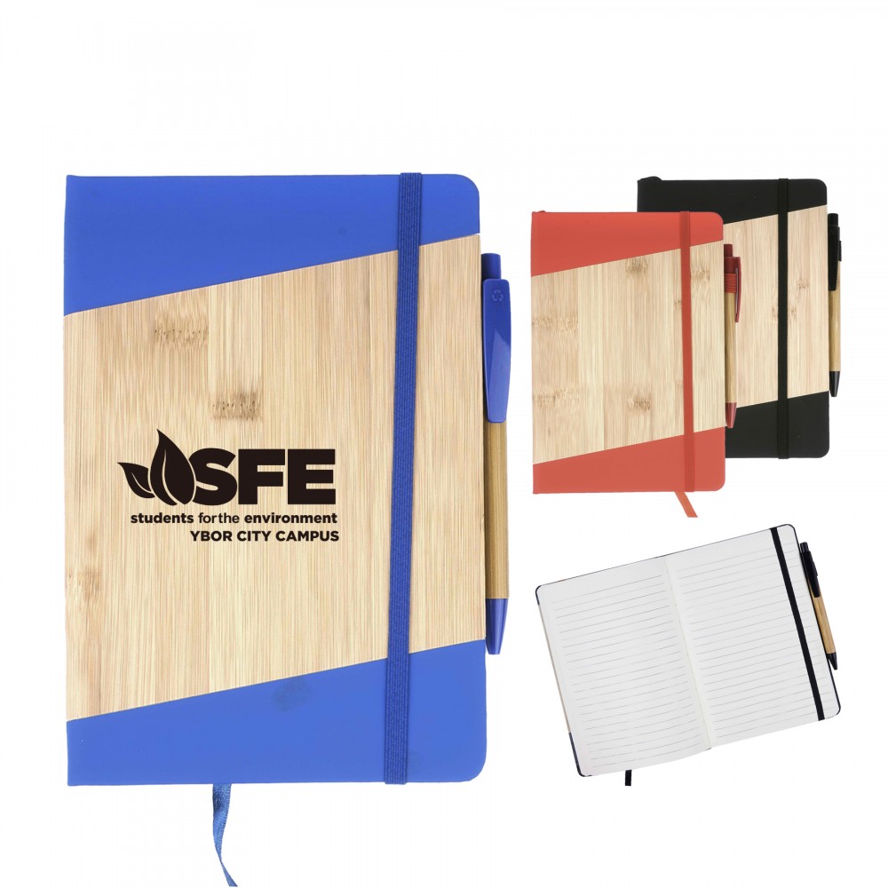 Logo Branded Bamboo Stylish A5 Notebook Set
