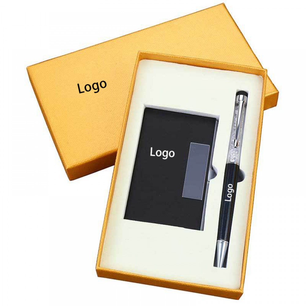 2-Piece Office Gift Set Crystal Ballpoint Pen and Card Case Logo Branded 2-Piece Office Gift Set Crystal Ballpoint Pen and Card Case Logo Branded