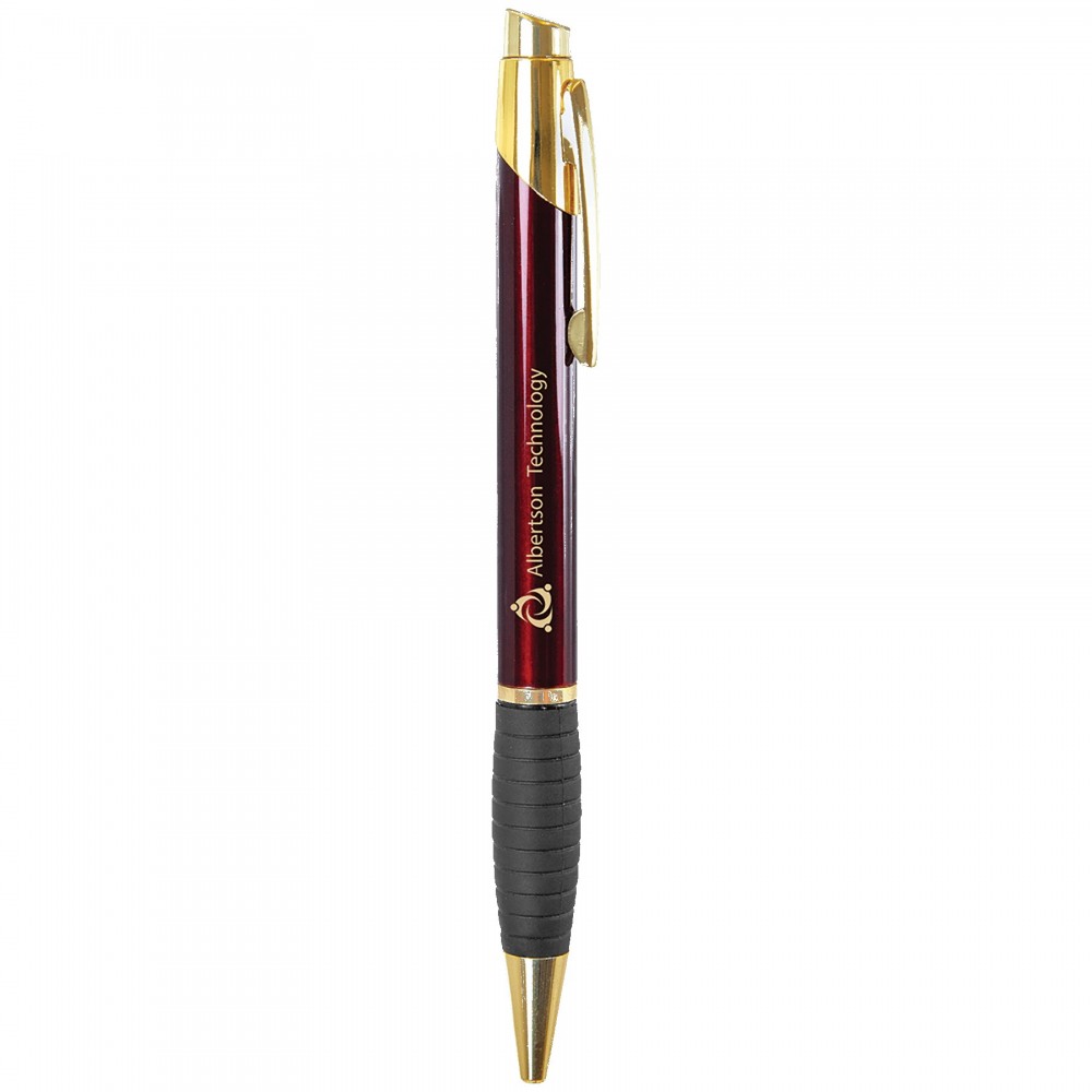 Custom Engraved Gloss Burgundy Brass Ballpoint Pen with Gripper