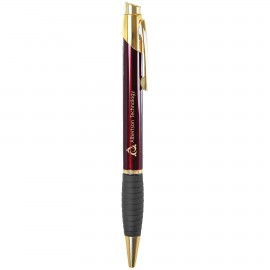 Custom Engraved Gloss Burgundy Brass Ballpoint Pen with Gripper
