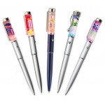 Custom Imprinted Blue or Green or Yellow Floating LED Pen / Liquid Top Flat / Floating Panel