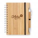 Custom Engraved Bamboo Wire-bound Notepad w/ Bamboo Pen
