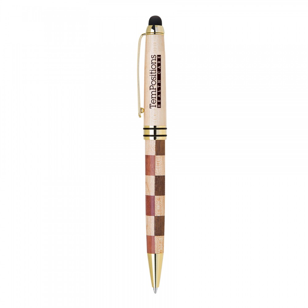 Custom Engraved ECO-Friendly Mable/Checkered Design wooden stylus and ballpoint pen Custom Engraved ECO-Friendly Mable/Checkered Design wooden stylus and ballpoint pen