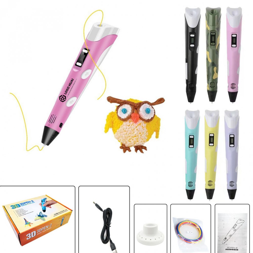 Custom Imprinted 3D Printing Pen w/ PLA Filament, Stencil Book & Project Guide, and Charger