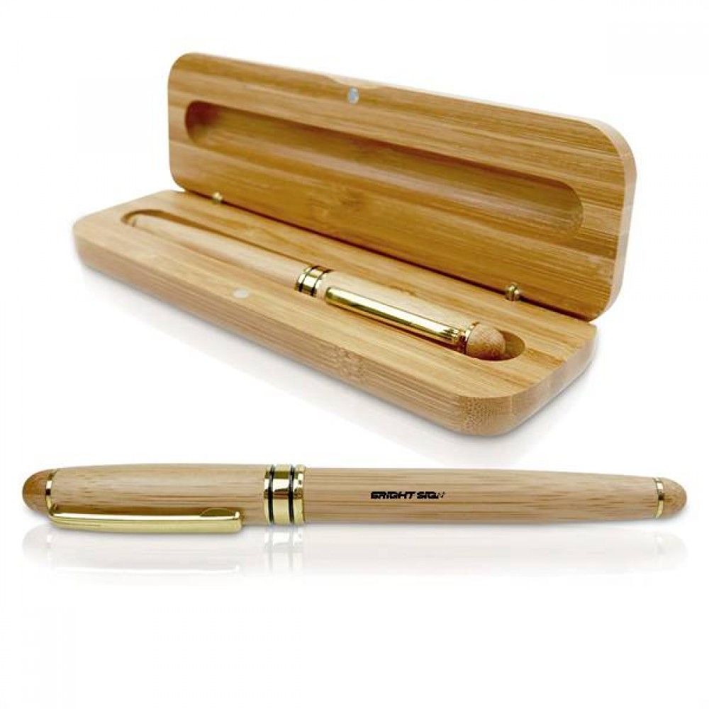 Logo Branded Eco-Friendly Bamboo Ballpoint Pen & Case Set Logo Branded Eco-Friendly Bamboo Ballpoint Pen & Case Set